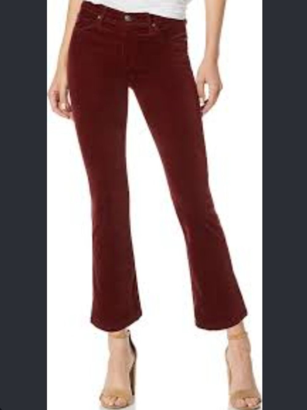 AG Adriano Goldschmied The Jodi Crop High-Rise Slim Flare Velvet Pants – Burgund